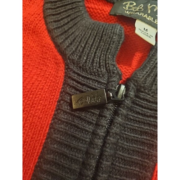 Bob Mackie Wearable Art Full Zip Long Thick Sweater Top Medium Red Black - Picture 3 of 8